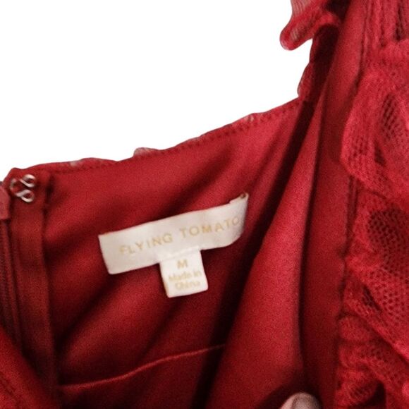 Red Maxi Dress Ruffled Tiered Tulle Empire Waist Western Romance Party Prom  M - Picture 5 of 5